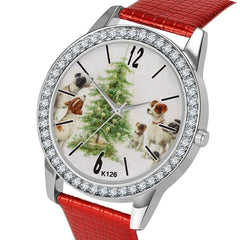 Funny Puppy Dog Women's Stainless Steel Classic Leather Strap Watches, - Ofcours For Women